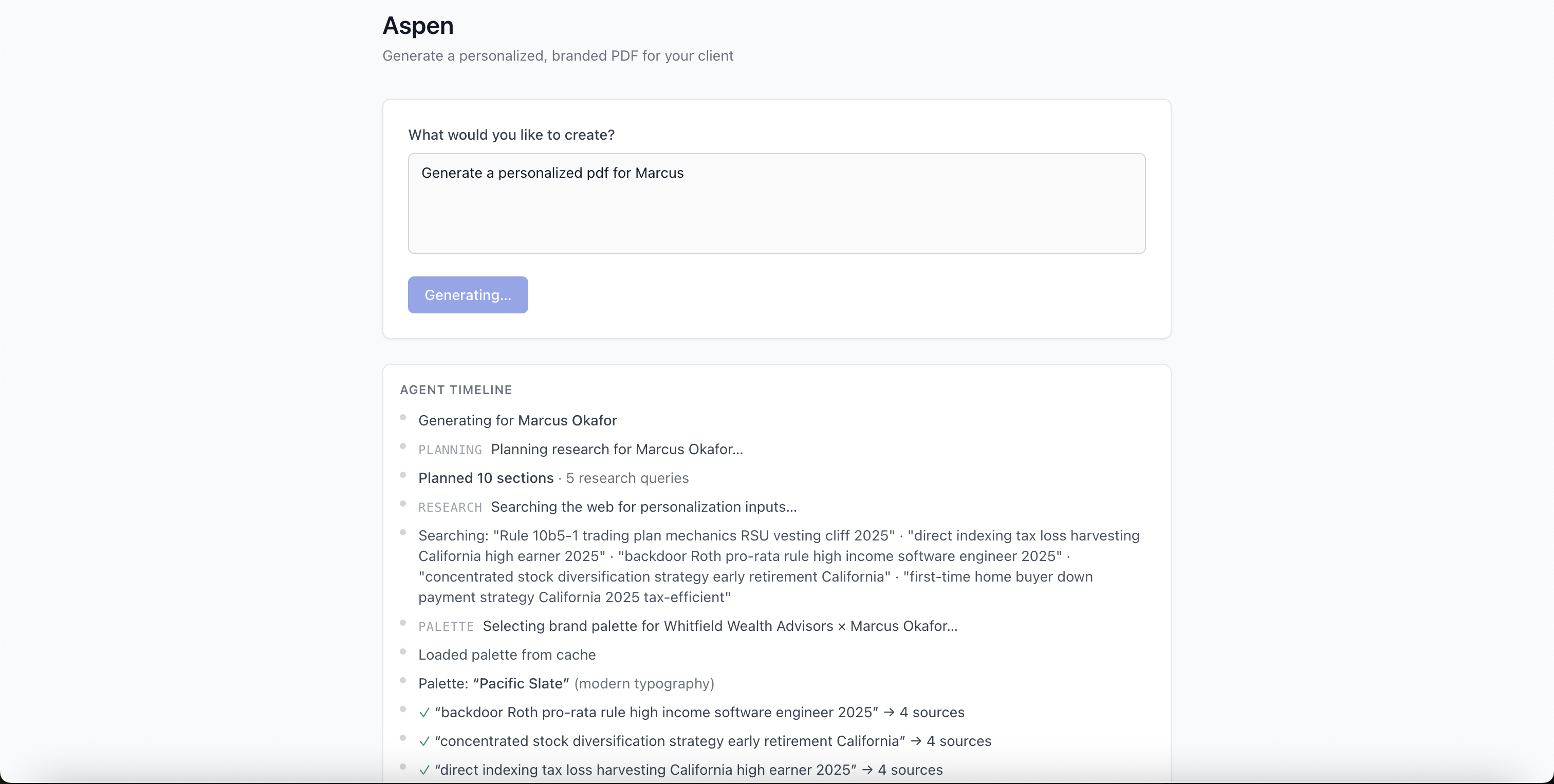 aspen-takehome sample PDF output for financial advisor client deliverable
